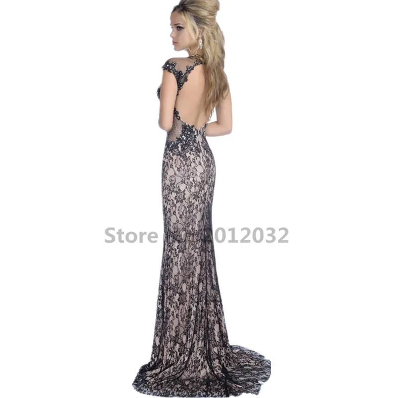 Hot Black Lace Evening Dresses Pageant Mermaid with Strap Cap Sleeves Beaded Appliques Backless Vestido De Festa Formal Gowns | Свадьбы и