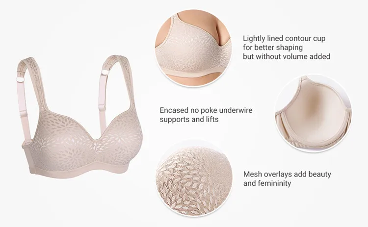 Для женщин пены Контурные Jacquard Full Cup Поддержка плюс Размеры бюстгальтер на косточках