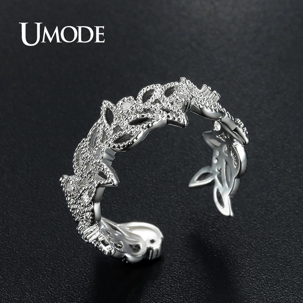 UMODE брендовые кольца в виде оливкового листа для женщин Белый Золотой Топ CZ