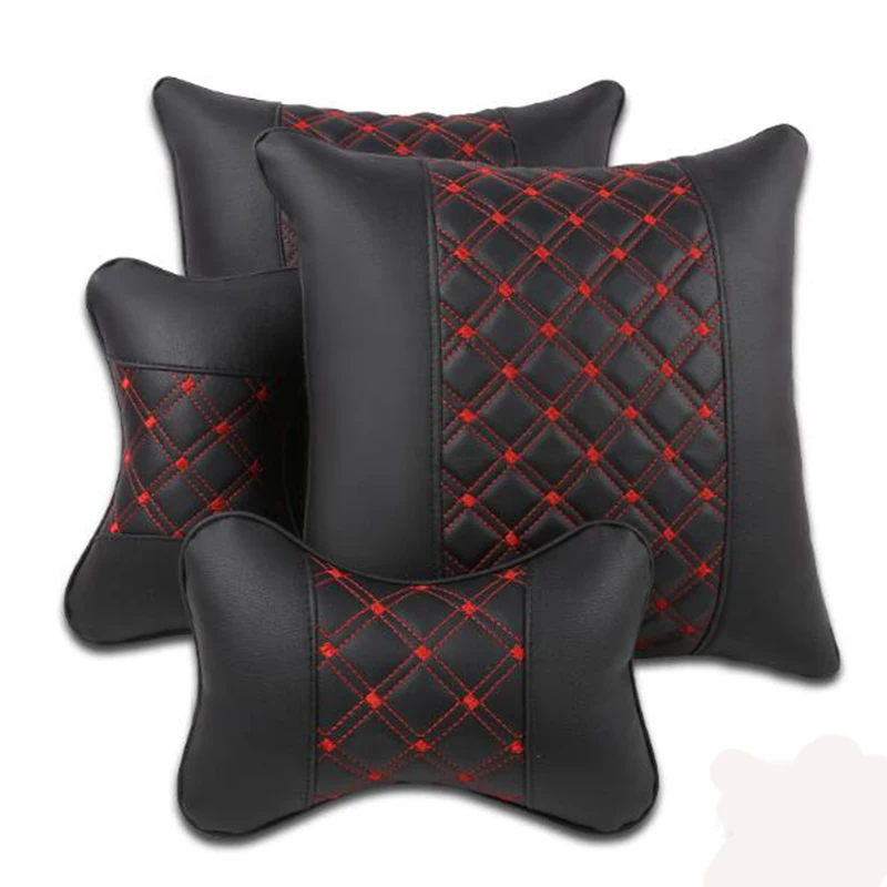 

KKYSYELVA Car Seat Supports Auto Seat Back Lumbar Support leather Lumbar Back Pain Support Car Cushion Office Seat Chair Black