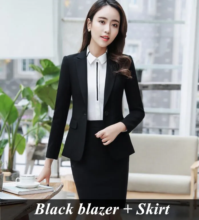 Black coat and skirt Модные деловые брюки костюмы темперамент формальный тонкий Блейзер и брюки Офис интервью дамы размера плюс Рабочая одежда - Цвет: Black coat and skirt