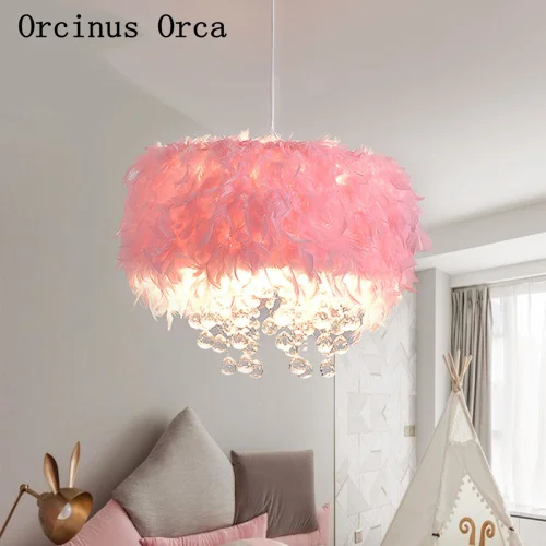 Скандинавские современные цветные перьевые люстры для девочек спальни
