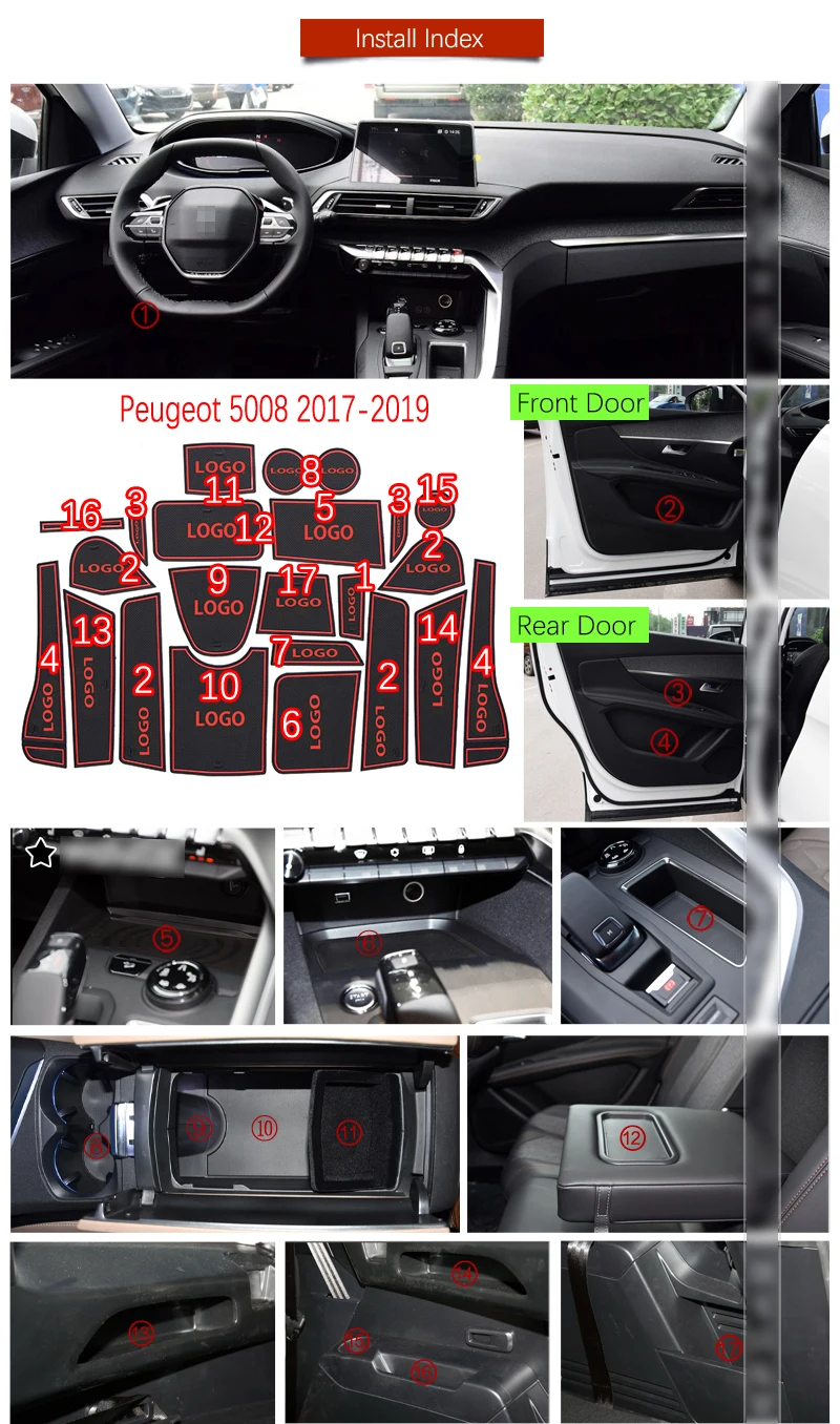 Противоскользящий резиновый коврик для Peugeot 5008 MK2 2017 2018 2019 22 шт. аксессуары II 2
