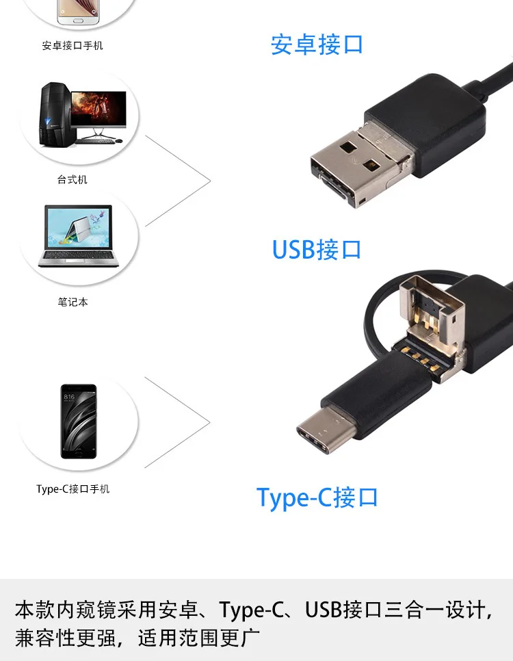 TYPE-C/Mirco USB Android мобильный телефон эндоскопическая 5,5 мм 1 м 2 м 5 м 10 м промышленная мини видеокамера 6 светодиодный светильник