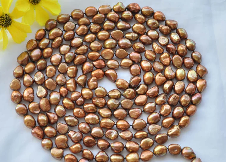 

Wedding Woman Jewelry 9-13mm Brown Coffee Color Pearl Necklace Natural Freshwater Pearl Handmade Gift