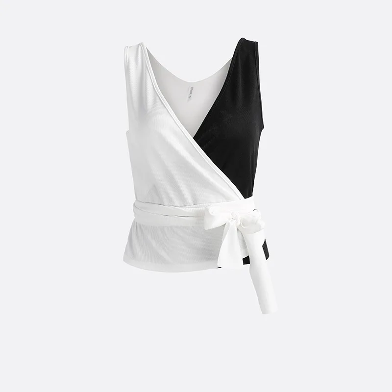 Women Sexy Deep V-neck Cross Strap Bow Spliced Sleeveless Tops |