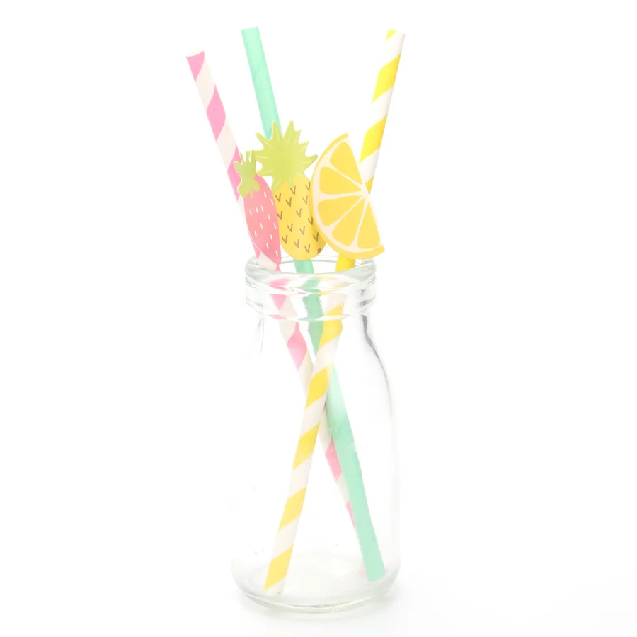 10PCS Paper Straws Flamingo Pineapple Lemon Strawberry Hawaiian Party Decoration Summer Fruits Tropical Drink Supplies Straw | Дом и сад