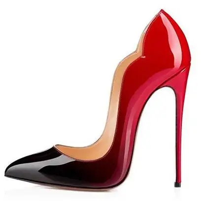 

Carpaton 2019 Spring Fall Must Have New Ladies wavy shallow mouth gradient patent leather high heels sexy stiletto catwalk shoes