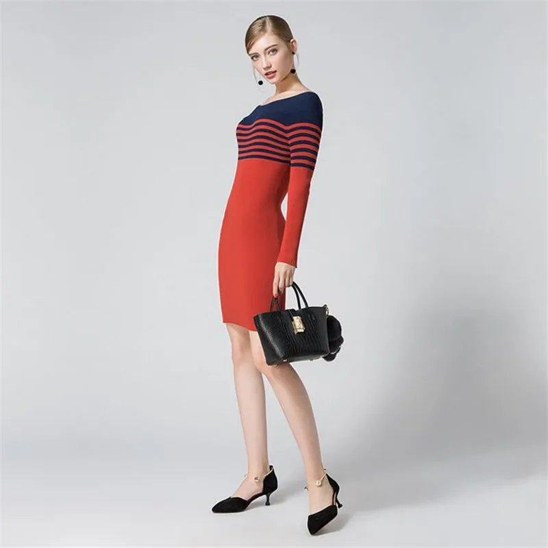 Мода Осень свитер с открытым плечом платье 2017 Высокое качество длинный рукав
