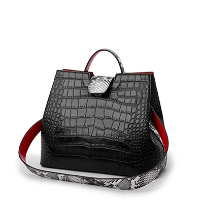 big black Luxury Crocodile Women Handbag Snakeskin Wide Shoulder Strap Bucket Bag Designer Shoulder Bag Buckle High Capacity Totes - Цвет: big black