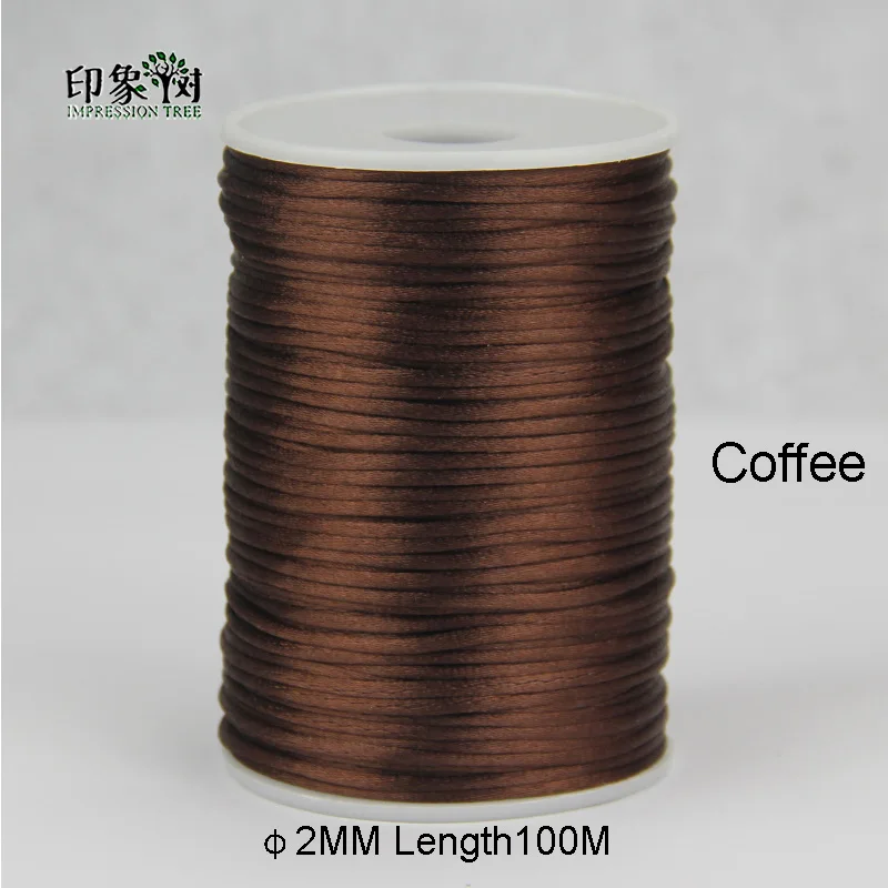 Coffee 100 м/рулон 2 мм нейлоновая нить китайский узел макраме браслет Плетеный шнурок DIY кисточки вышивка бисером Изготовление ювелирных изделий нить 484 - Цвет: Coffee