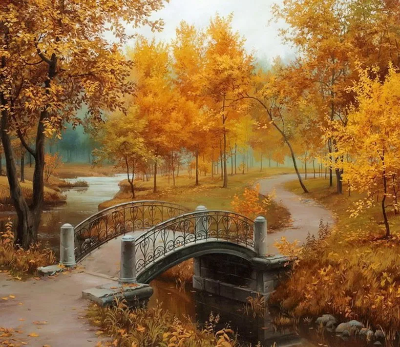

New mosaic full laid diamond painting embroidery Beautiful Scenery bridge in woods beads cross stitch inlay handwork Sale