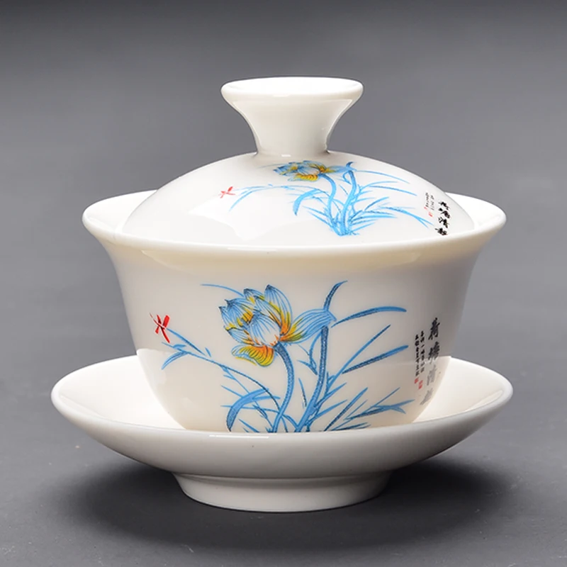 Китайский чайный набор Gaiwan синий и белый фарфоровый кунг фу Tureen керамическая