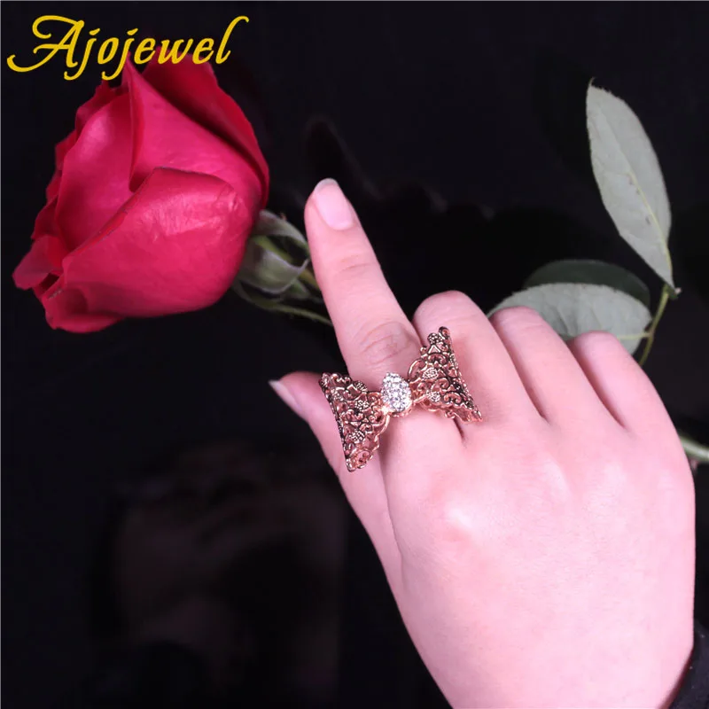 

Ajojewel Bowknot Ring For Women Quality Australia Crystal Female Jewelry New Party Accessories