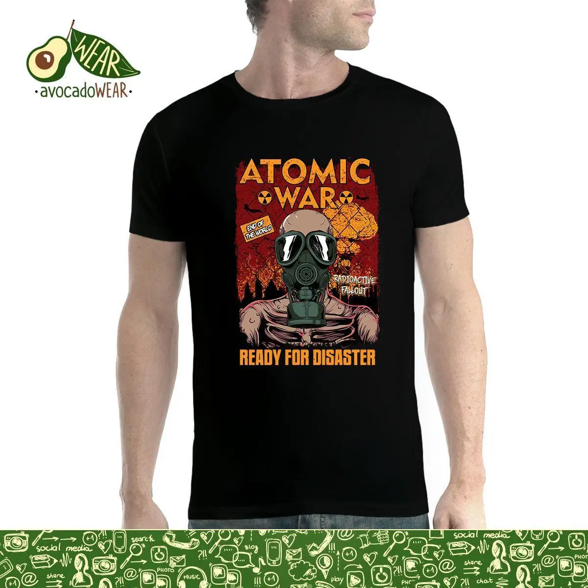 Atomic War End of the World Radiation Gas Mask Mens T-shirt XS-5XLStreetwear Funny Print Clothing Hip-Tope Mans T-Shirt Tops | Мужская