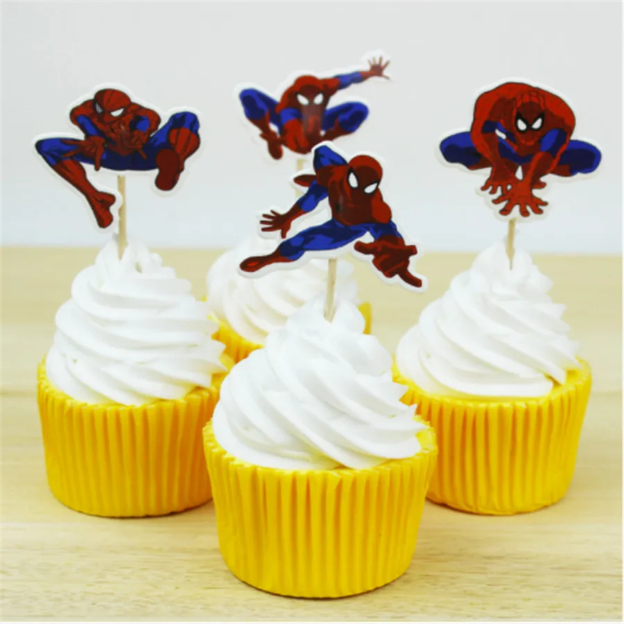24pc/set Spiderman Cake Topper Cupcake Inserts Card Kids Birthday Baby Shower Party Supplies Baking Superhero Decoration | Дом и сад