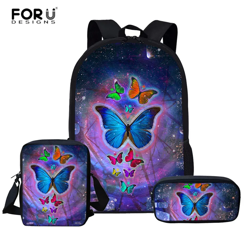 FORUDESIGNS/3 шт./компл. школьная комплект с сумкой для девочек рюкзак пользовательские бабочка школьные сумки для подростков мальчиков студентов школьная сумка Back Mochila - Цвет: CC2147CEK
