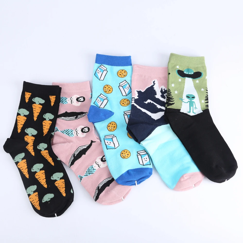 Modeager 5 пар в подарочной коробке смешные Хлопковые женские носки с изображением