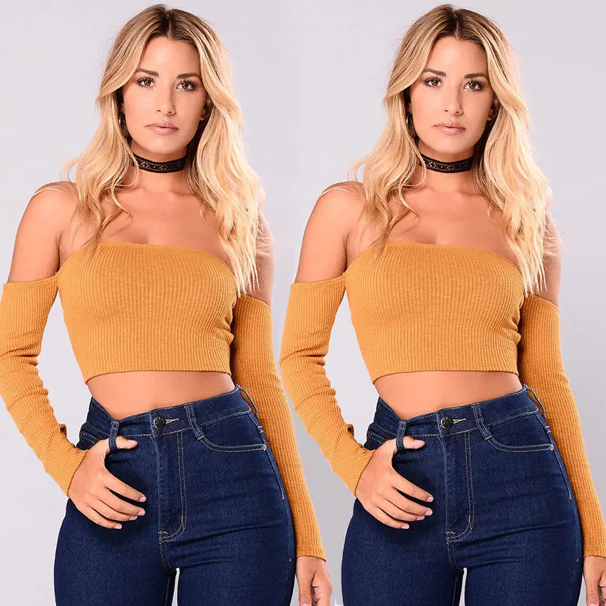 

Sueter Mujer Invierno 2019 Sexy Pullover Knitted Sweater Off Shoulder Long Sleeve Short Tops Pull Femme Fashion Party Streetwear