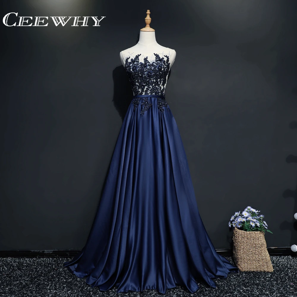 CEEWHY Robe De Soiree Кружева Бисероплетение размера плюс длинные вечерние платья невесты банкет Элегантные до пола Вечерние платья выпускного вечера синего цвета