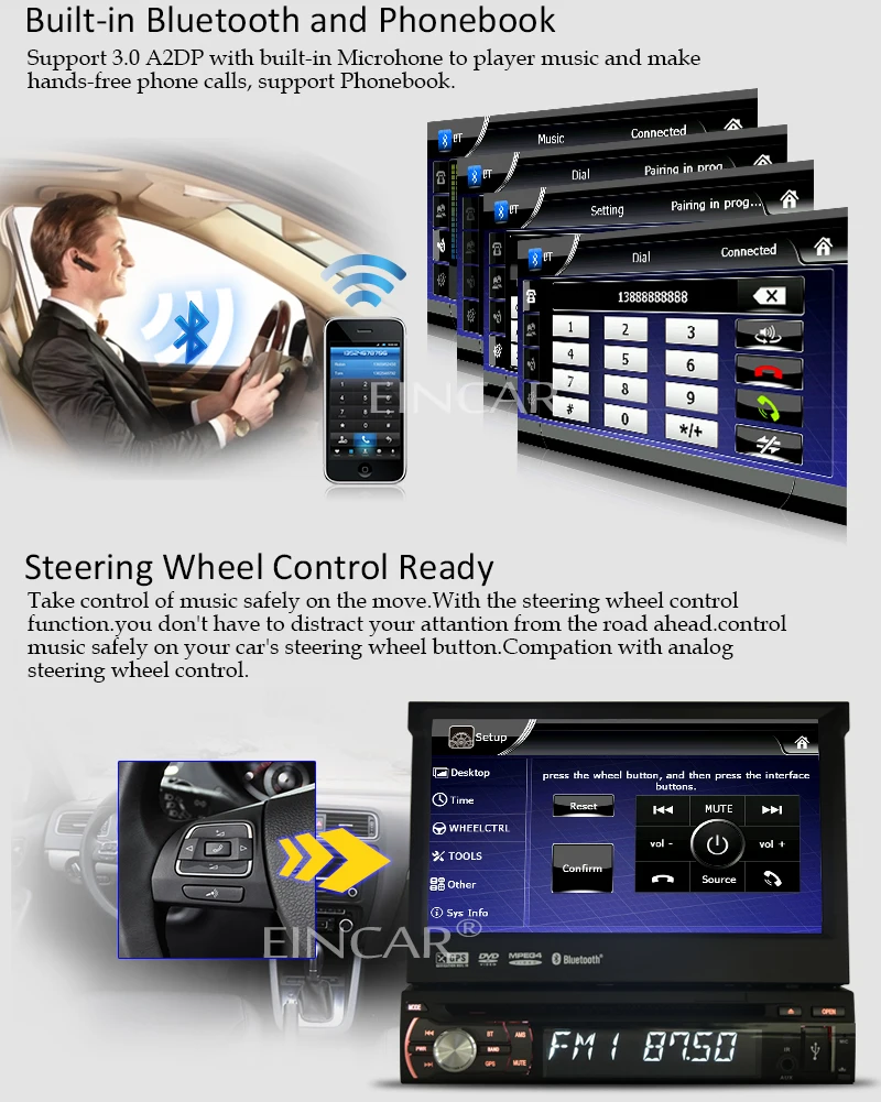 Автомобильный ПК Радио стерео 1 DIN Авторадио приемник Bluetooth DVD gps навигация Aux FM AM RDS