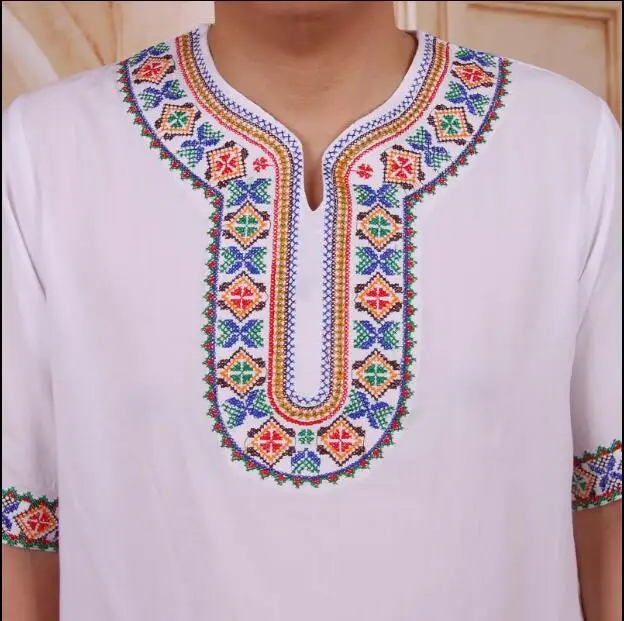 Летняя футболка с коротким рукавом Xinjiang Uygur Этническая Вышивка для мужчин|embroidery