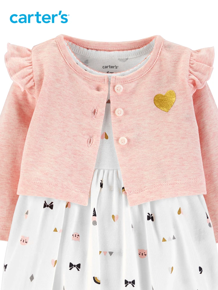 2 шт. милый Принт боди платье блеск сердце Flutter плечо кардиган комплект Carter's для