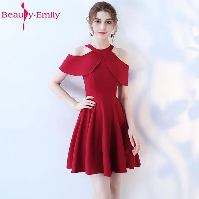 Beauty Emily черные красные А-образные короткие сексуальные платья для выпускного вечера платья для выпускного вечера с круглым вырезом без рукавов официальные платья - Цвет: Red
