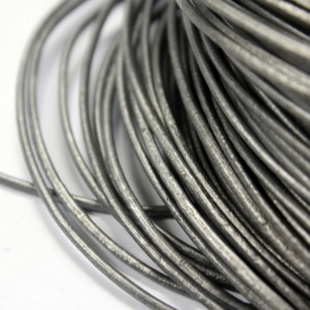 

5 Yards 2mm Round Genuine Cow Hide Metallic Gray Leather Strands, 2mm Real Cow Leather Cord For Making Bracelet Necklace