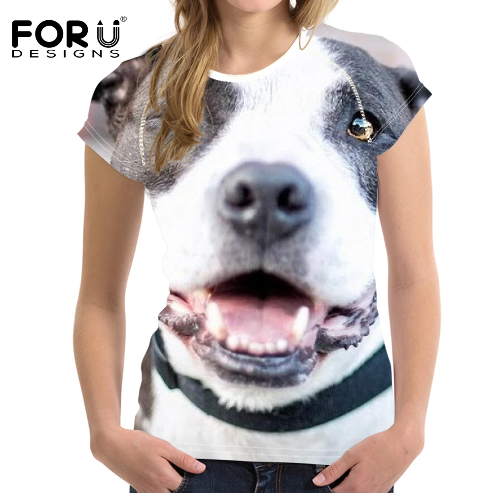 

FORUDESIGNS Kawaii Dogs Printed T shirt for Women Harajuku 3D Tee Short Sleeved Female T-shirt for Ladies Femme O Neck Slim Tops