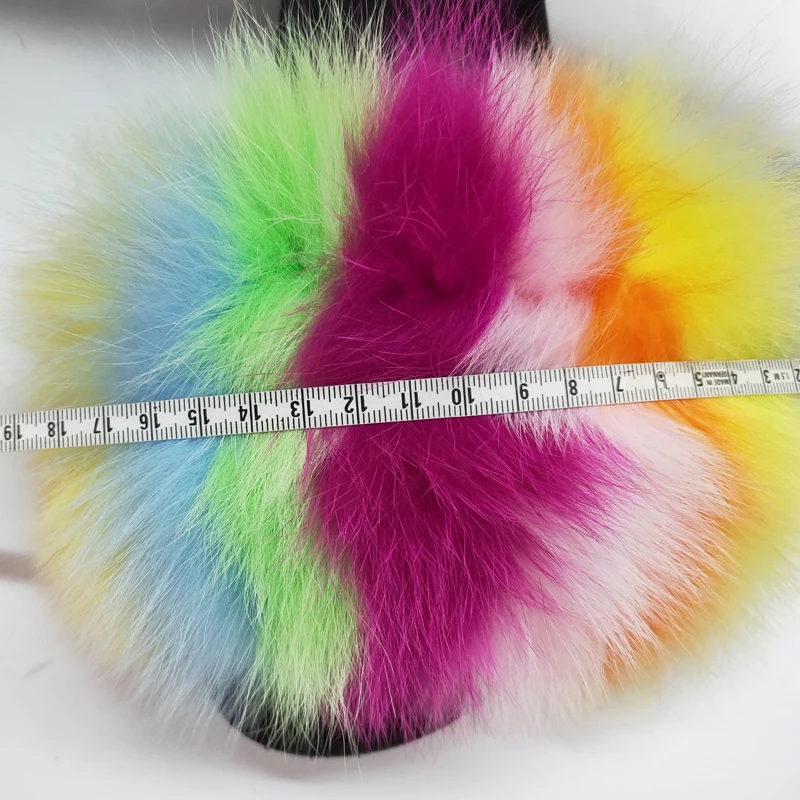 Лидер продаж очень большие женские тапочки из лисьего меха Разноцветные Летние