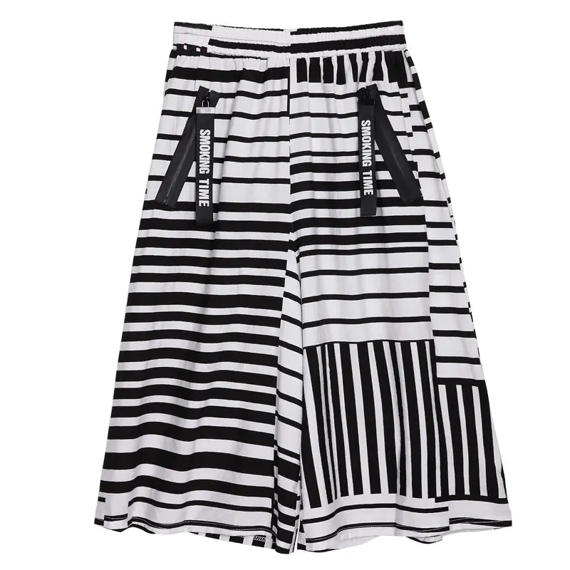 [XITAO] Spring Summer 2019 Women New Arrival Casual Loose Fashion Patchwork Print Striped Calf-length Wide Leg Pants XJ1017 | Женская