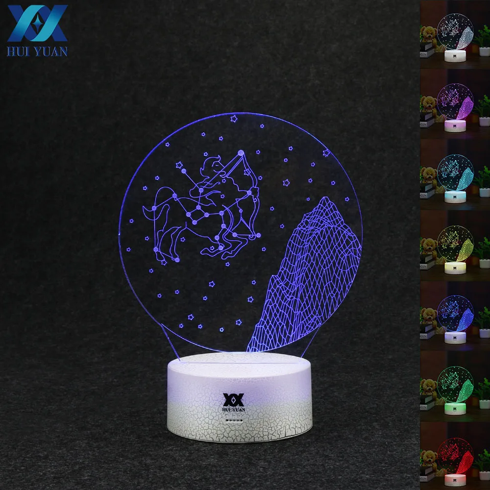 HUI YUAN Brand Sagittarius 3D Remote LED Night Light Touch Table Lamp 7 Color Visual illusion USB Glowing Children's Gift | Лампы и