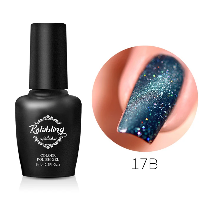 17B Rolabling Starry Cat Eye Nail Gel Polish Shining Color Soak Off UV 6ML Long Lasting 3D Magnet Cat Eye Nail Art Lacquer Gel - Color: 17B