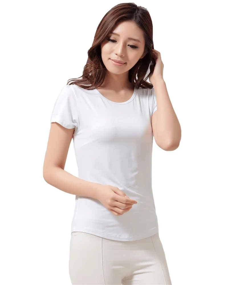 

Basic T-shirt for ladies made with Soft Bamboo Jersey Short Sleeves Fitted and Daily Easy Match Shirts Large Size Available