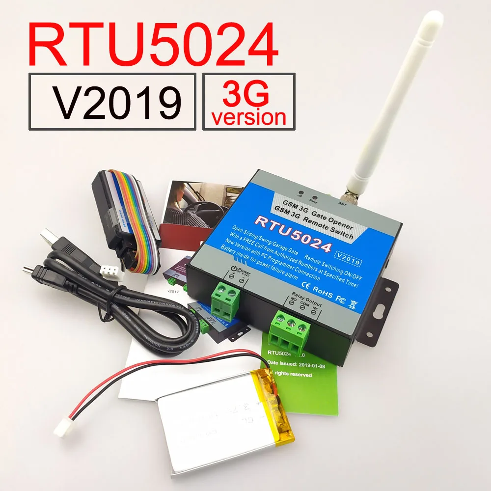 

2019 Version RTU5024 3G/GSM relay sms call remote controller gate opener switch and Battery for Power failure alert