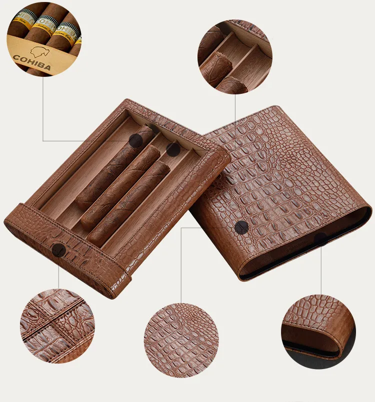 COHIBA высококачественный отличный гаджет из кожи твердой древесины портативный портсигар Путешествия 5 выстроились кедровая деревянная трубка W/Сифон трубы