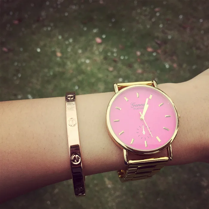 Женские золотые часы новинка 2015 полированные браслет с цветным циферблатом