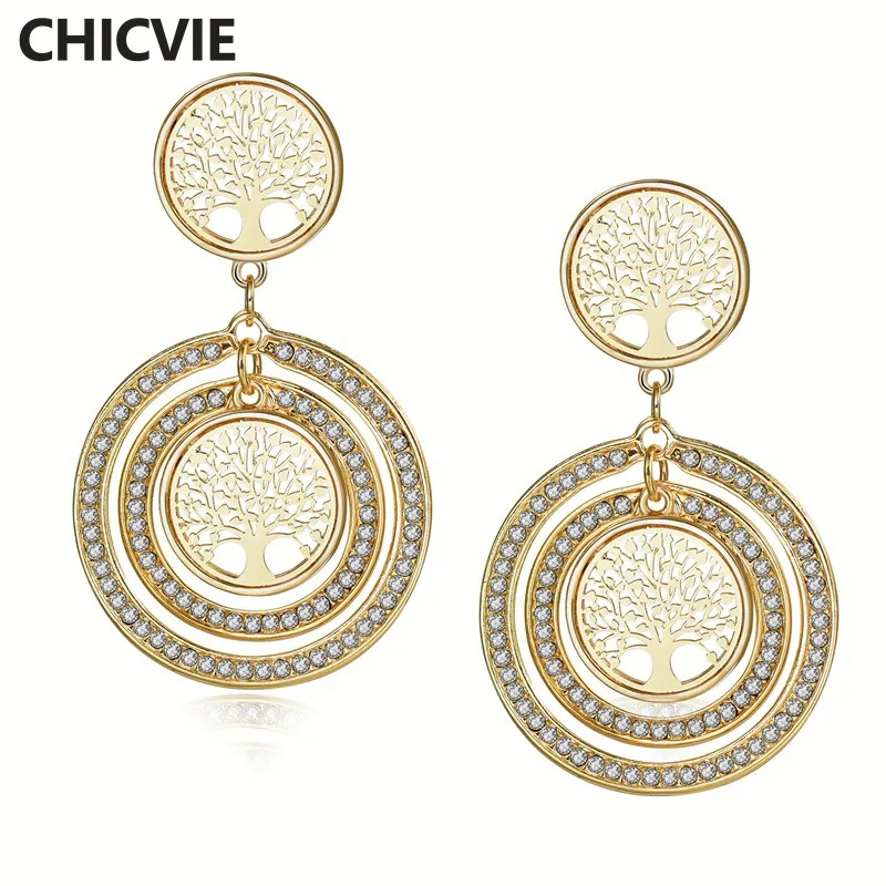 

CHICVIE High Quality Statement Crystal Dangle Round Drop Charms Earrings for Women Earrings Fashion Jewelry Pendientes SER180007