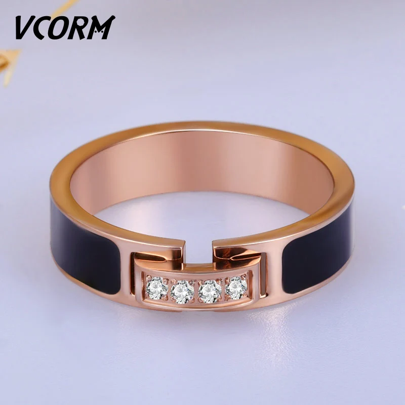 Женское Обручальное Кольцо VCORM розовое золото из нержавеющей стали с кристаллами
