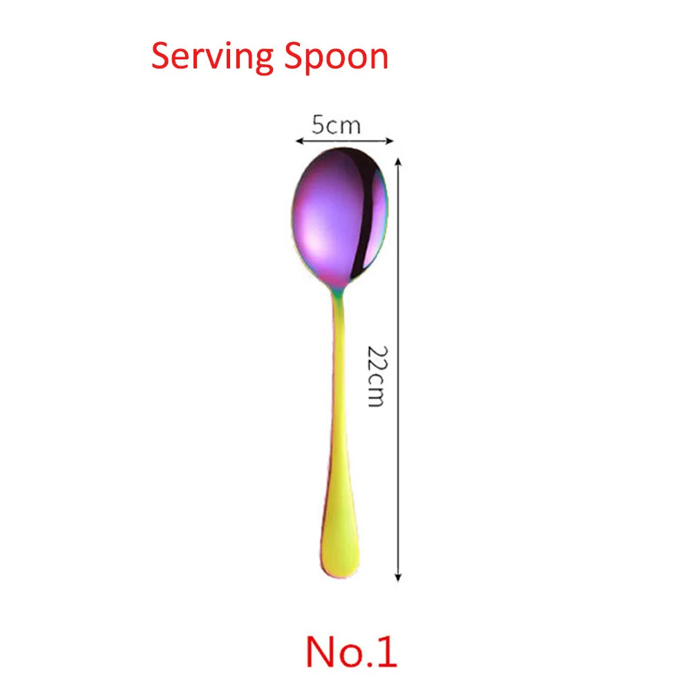 NO.1 Serving Spoon 1/5 шт творческие 304 Нержавеющая сталь набор столовых приборов Радуга Комплектная Посуда Столовые приборы для путешествий торт вилка стейк Ножи для свадьбы и отеля - Цвет: NO.1 Serving Spoon