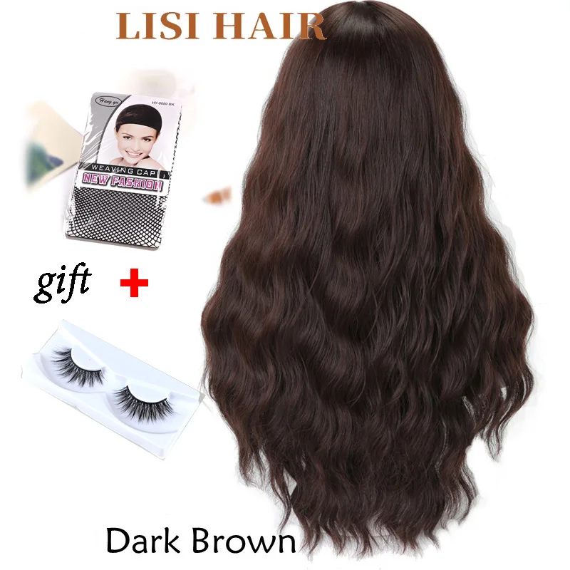 9146DarkBrown LISI волосы длинные волосы волнистые с челкой коричневый блонд черный 8 цветов доступны парики для женщин синтетические волосы высокая температура волокна - Цвет: 9146DarkBrown