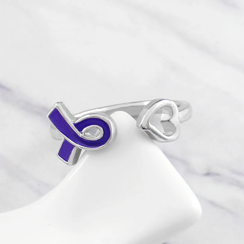 Silver Opening Ring Ribbon Heart shape Hollow Care Alzheimer's disease ring Exquisite fashion girl jewelry gifts | Украшения и