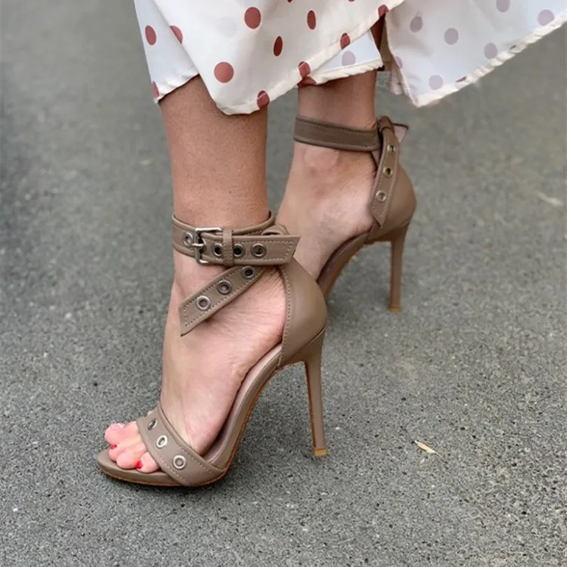 

Roni Bouker Brown Sandals Women Genuine Leather Platform High Heels Woman Strappy Shoes Summer Buckle Lady Dress Shoe Handmade