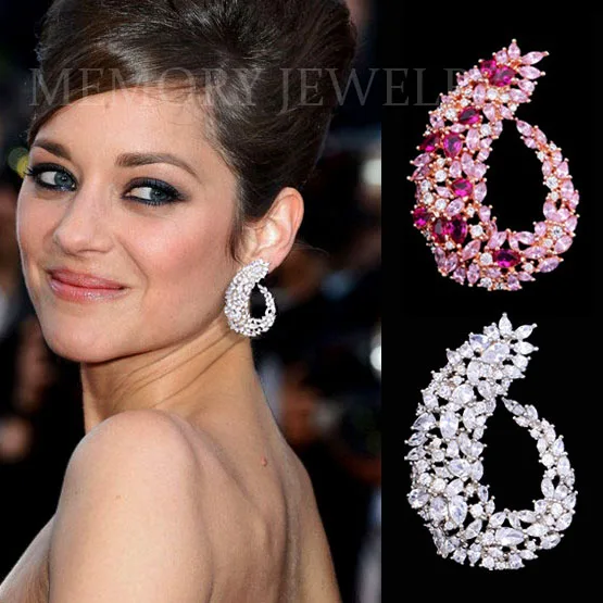 

Fashion Famous Design Luxury Popular Geometry Flower Full Pave Cubic Zirconia Wedding Earrings Women Party Anniversary Jewelry