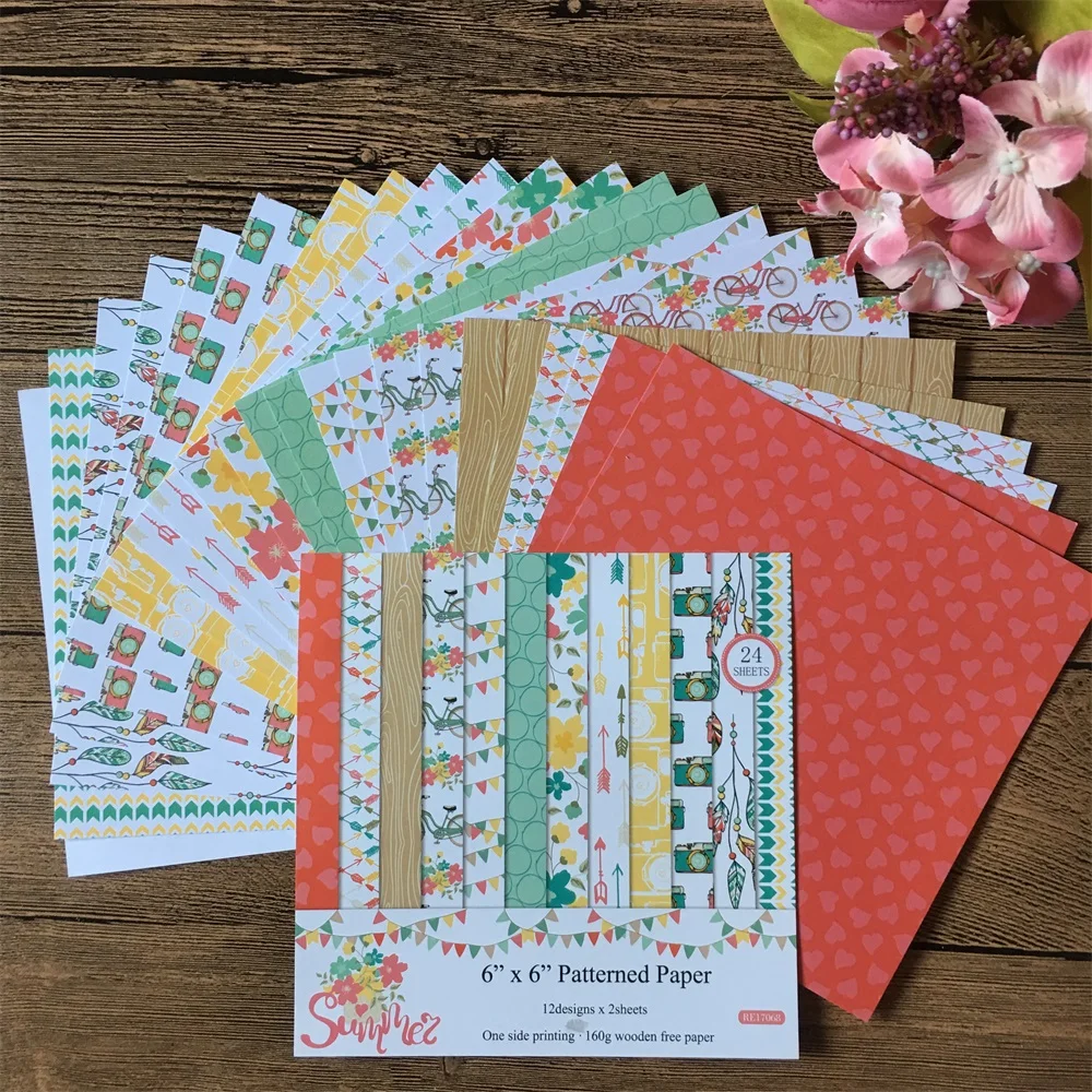 

24pcs/Pack 6*6inch Summer Patterned Paper Pack for Scrapbooking DIY Happy Planner Card Making Journal Project