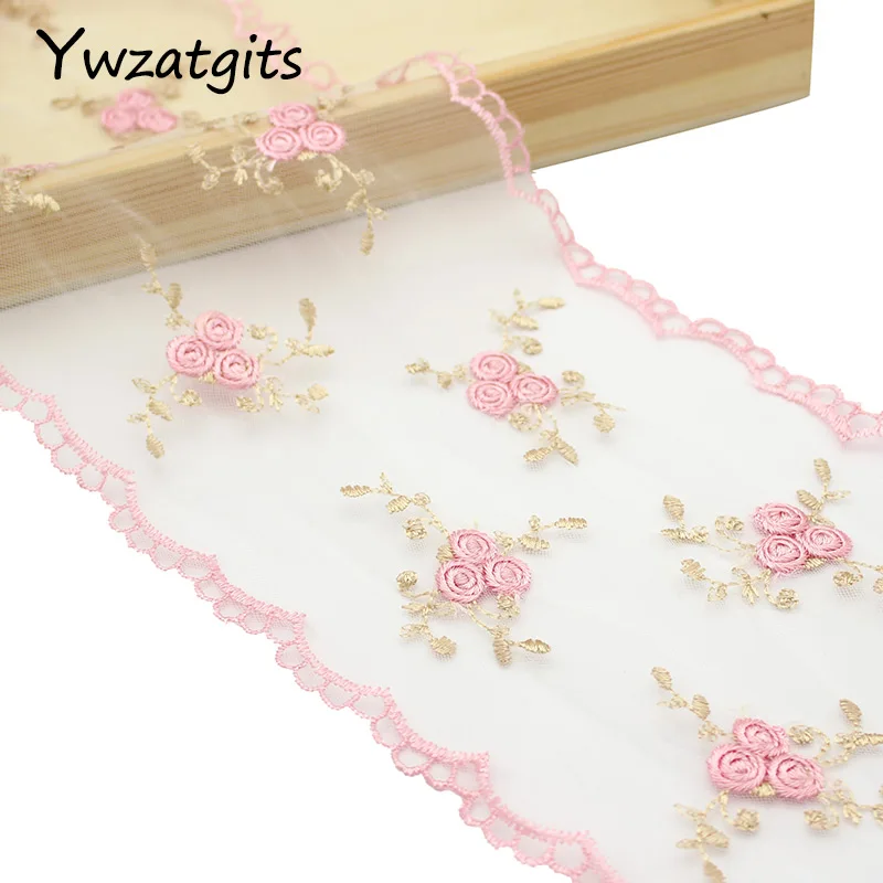 Pink Ywzatgits 1y/3y/5y 14 см розовый цветок вышитые Чистая кружевная ткань отделка ленты DIY Швейные материалы ручной работы YR0101 - Цвет: Pink