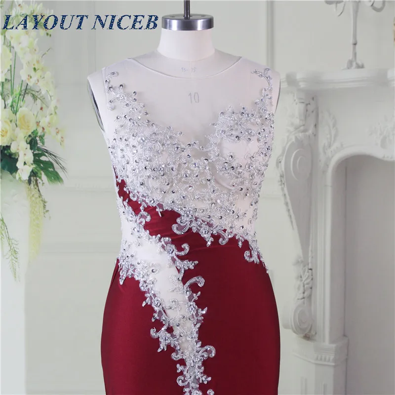 Элегантный халат de Soiree иллюзия вырез спереди раздельное сексуальное бордовое