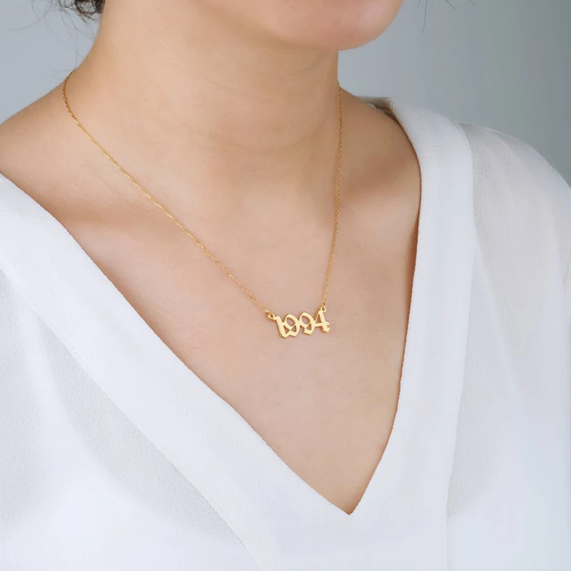 Birthday Jewelry Old English Number Necklace Custom Nacklace Birth Year 1980 To 2019 Personalized Gifts New | Украшения и
