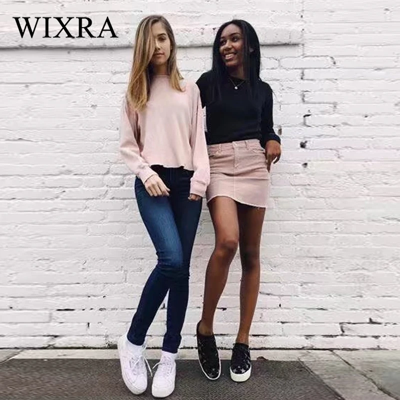 Wixra одноцветное повседневные толстовки Harajuku круглым вырезом потеет женская